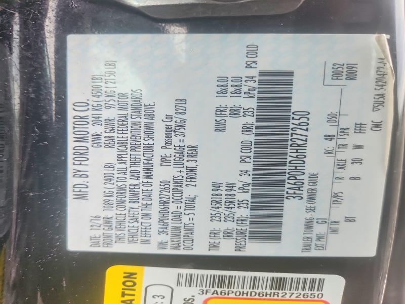 Продаж на аукціоні авто 2017 Ford Fusion, vin: 3FA6P0HD6HR272650, номер лоту: 67780446