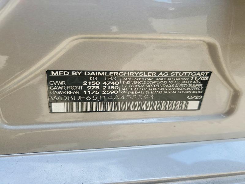 66760566 :رقم المزاد ، WDBUF65J14A453594 vin ، 2004 Mercedes-benz E مزاد بيع