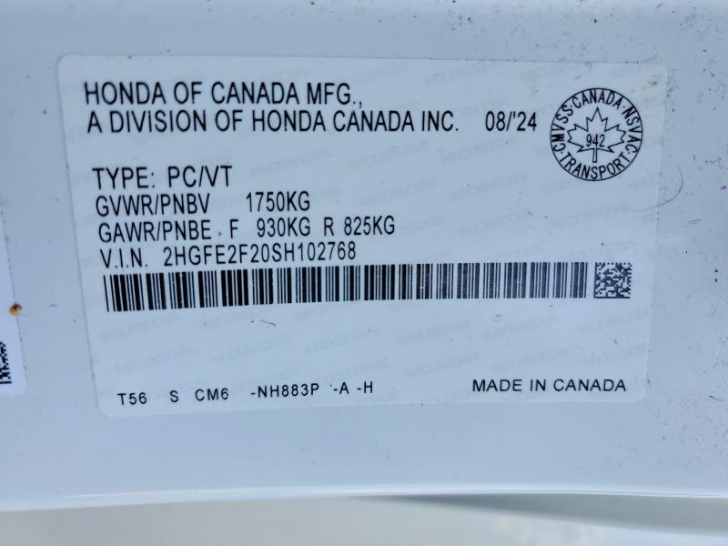 2025 Honda Civic მანქანა იყიდება აუქციონზე, vin: 2HGFE2F20SH102768, აუქციონის ნომერი: 67624206