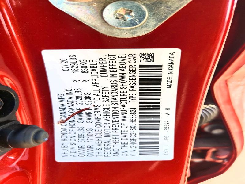 Продаж на аукціоні авто 2020 Honda Civic, vin: 2HGFC2F6XLH566824, номер лоту: 69796476