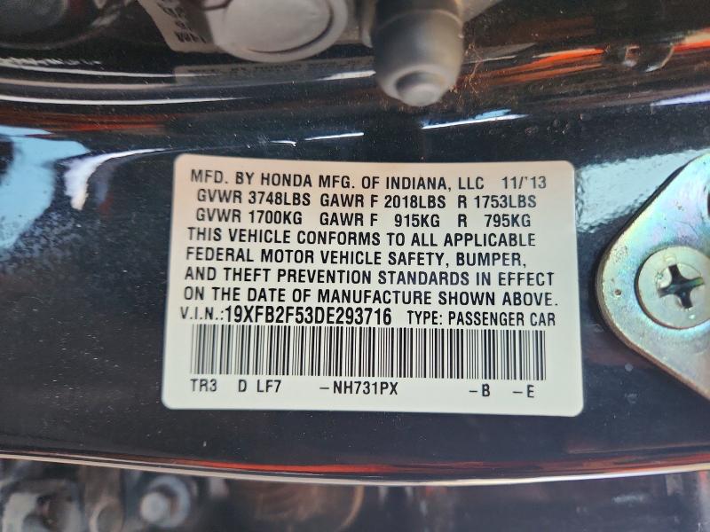 Aukcja sprzedaży 2013 Honda Civic, vin: 19XFB2F53DE293716, numer aukcji: 67721996