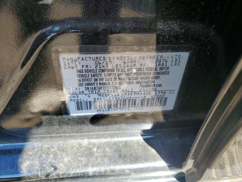 2019 Nissan Sentra მანქანა იყიდება აუქციონზე, vin: 3N1AB7AP9KY372855, აუქციონის ნომერი: 67875356