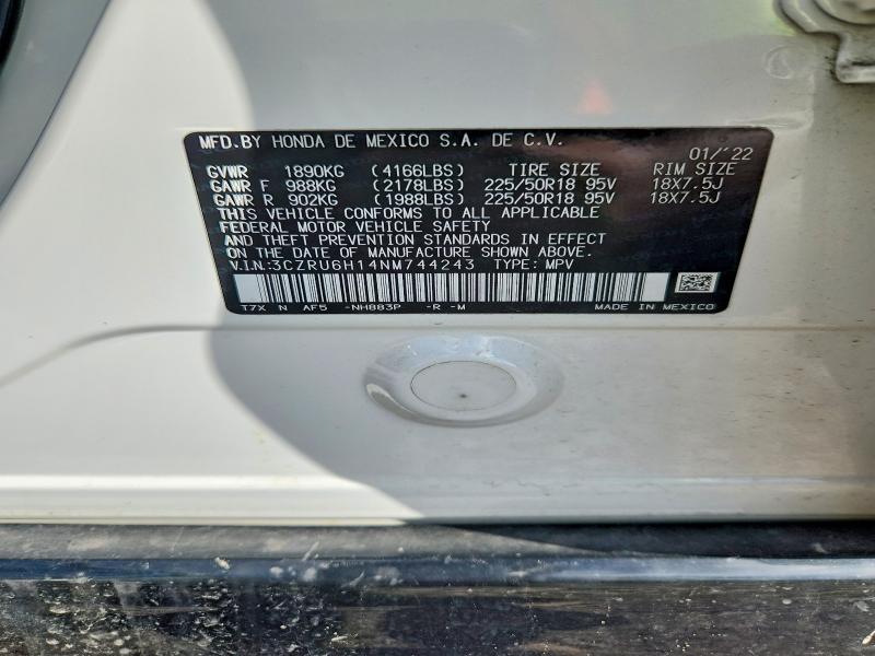 Aukcja sprzedaży 2022 Honda Hr-v, vin: 3CZRU6H14NM744243, numer aukcji: 68685566
