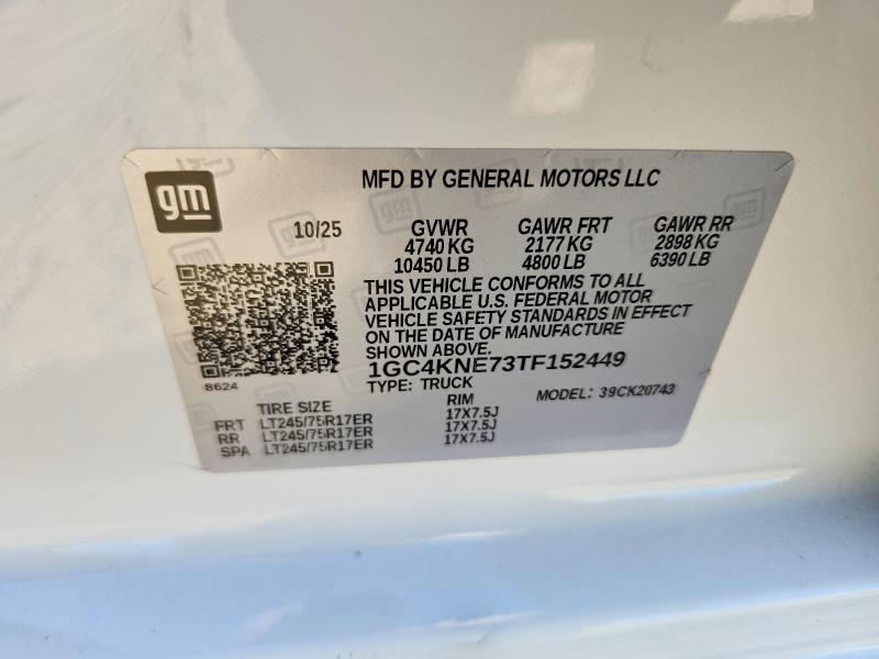 68081226 :رقم المزاد ، 1GC4KNE73TF152449 vin ، 2026 Chevrolet Silverado مزاد بيع
