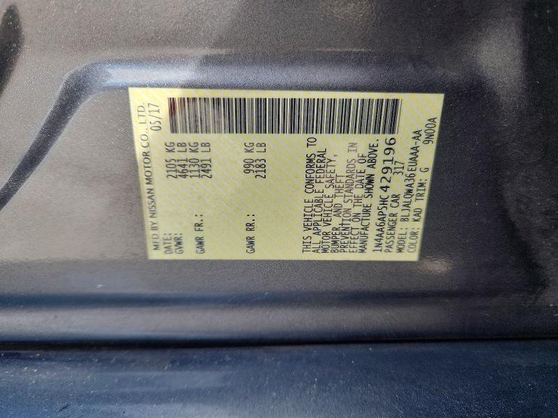 2017 Nissan Maxima მანქანა იყიდება აუქციონზე, vin: 1N4AA6AP5HC429196, აუქციონის ნომერი: 67548536
