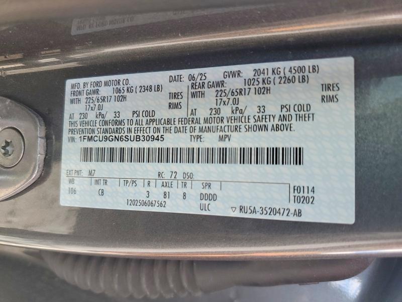 Aukcja sprzedaży 2025 Ford Escape, vin: 1FMCU9GN6SUB30945, numer aukcji: 70039836