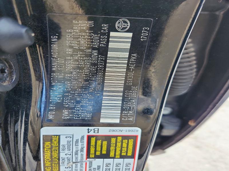 68611706 :رقم المزاد ، 4T1BK36B98U283737 vin ، 2008 Toyota Avalon مزاد بيع