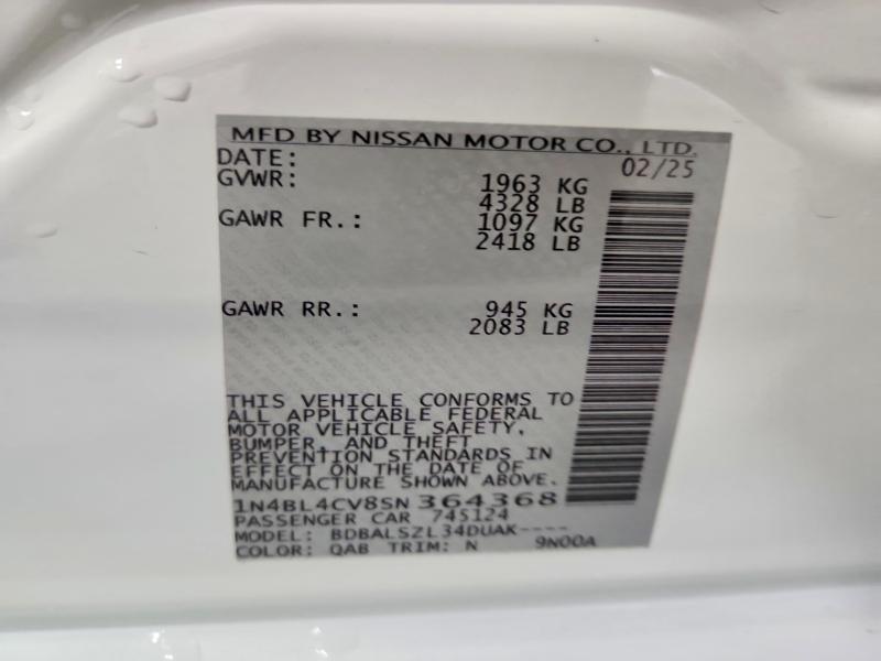 Продаж на аукціоні авто 2025 Nissan Altima, vin: 1N4BL4CV8SN364368, номер лоту: 69969566
