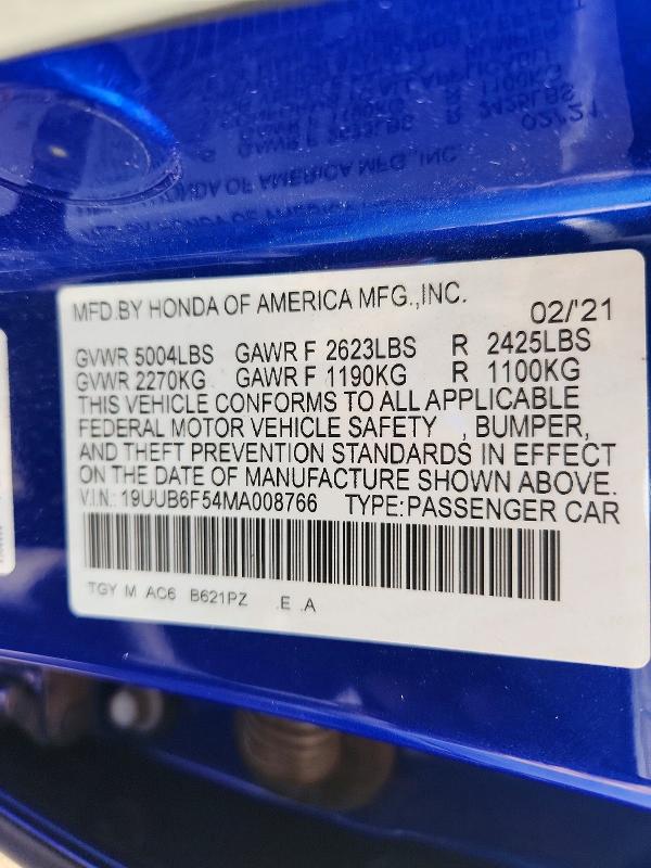 Aukcja sprzedaży 2021 Acura Tlx, vin: 19UUB6F54MA008766, numer aukcji: 68851296