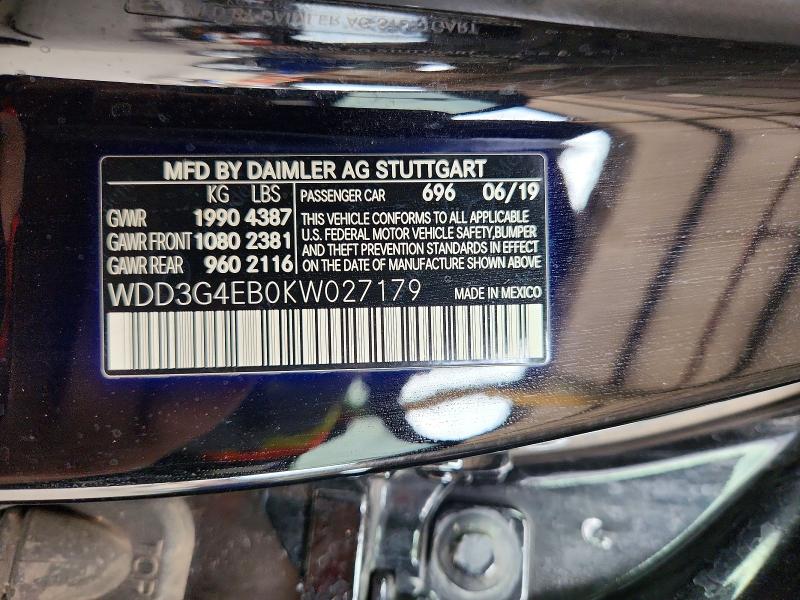 69438696 :رقم المزاد ، WDD3G4EB0KW027179 vin ، 2019 Mercedes-benz A مزاد بيع