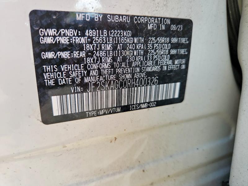 68554386 :رقم المزاد ، JF2SKAGC0RH400326 vin ، 2024 Subaru Forester مزاد بيع