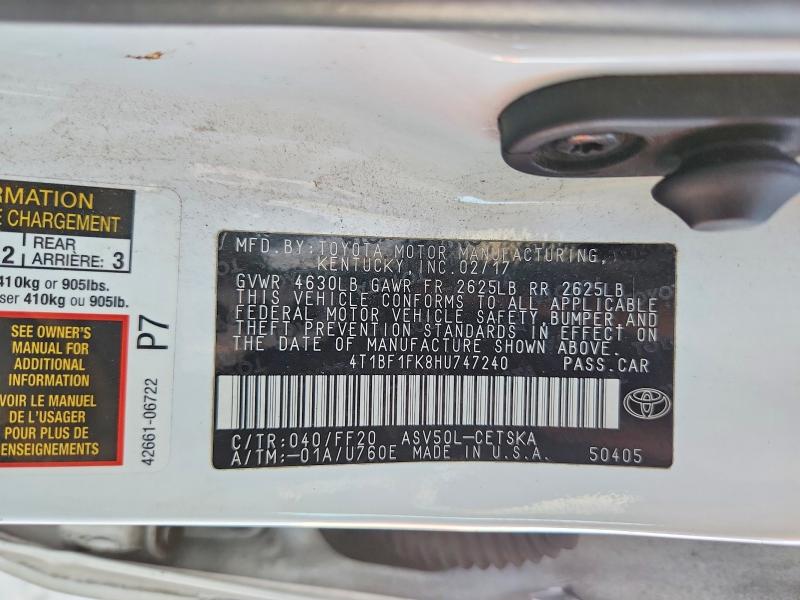 Продажа на аукционе авто 2017 Toyota Camry, vin: 4T1BF1FK8HU747240, номер лота: 71041826