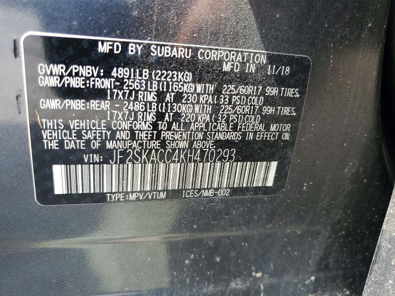 Продажа на аукционе авто 2019 Subaru Forester, vin: JF2SKACC4KH470293, номер лота: 67663926