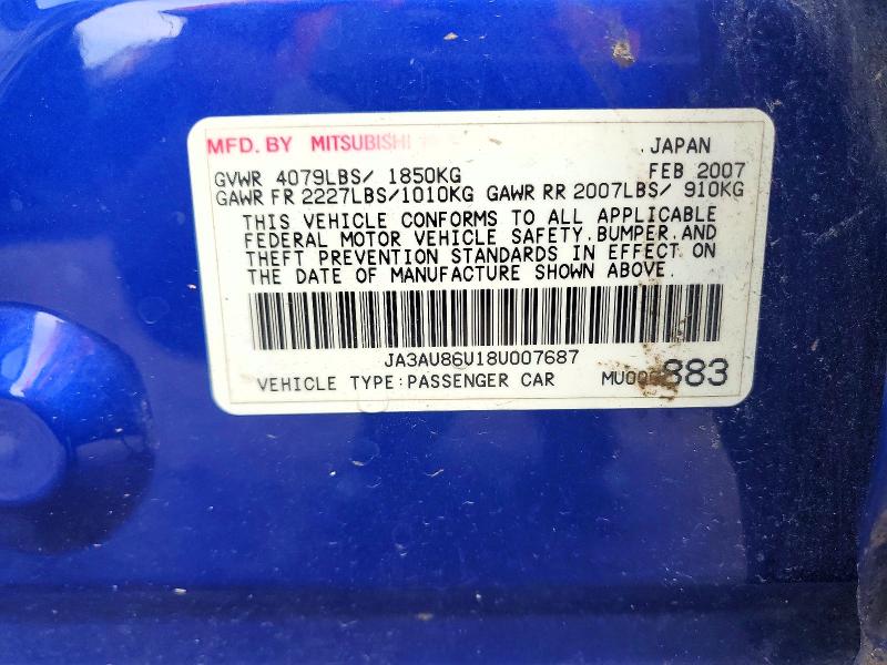 Продажа на аукционе авто 2008 Mitsubishi Lancer, vin: JA3AU86U18U007687, номер лота: 67504196
