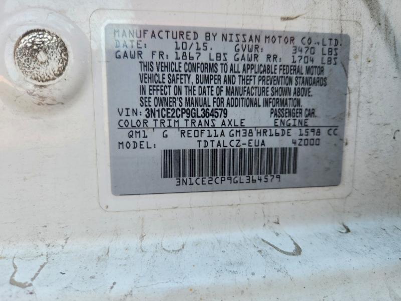 69776646 :رقم المزاد ، 3N1CE2CP9GL364579 vin ، 2016 Nissan Versa Note مزاد بيع
