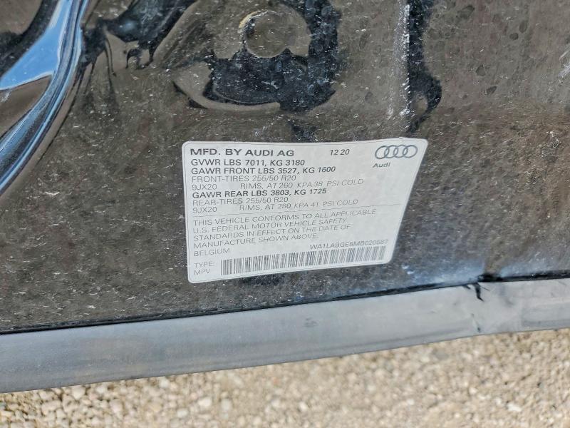 2021 Audi E-tron მანქანა იყიდება აუქციონზე, vin: WA1LABGE8MB020587, აუქციონის ნომერი: 67934036