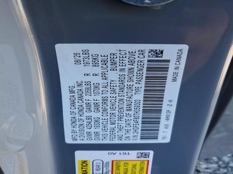 Продаж на аукціоні авто 2026 Honda Civic, vin: 2HGFE4F80TH359303, номер лоту: 69067236