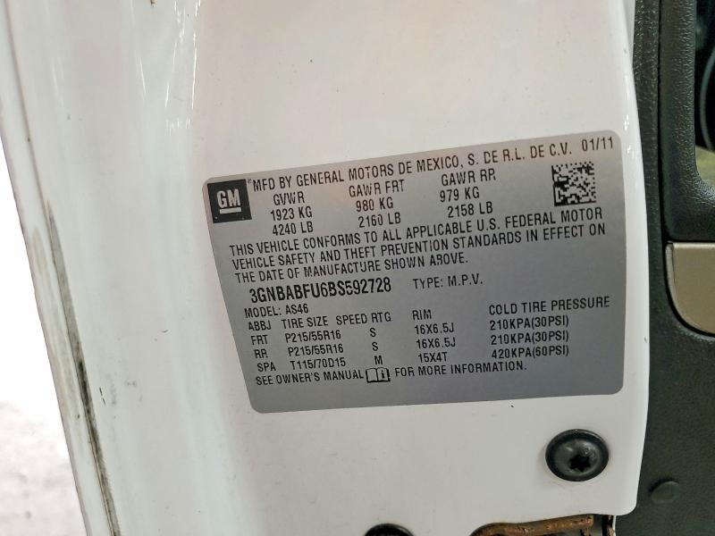 68954296 :رقم المزاد ، 3GNBABFU6BS592728 vin ، 2011 Chevrolet Hhr مزاد بيع