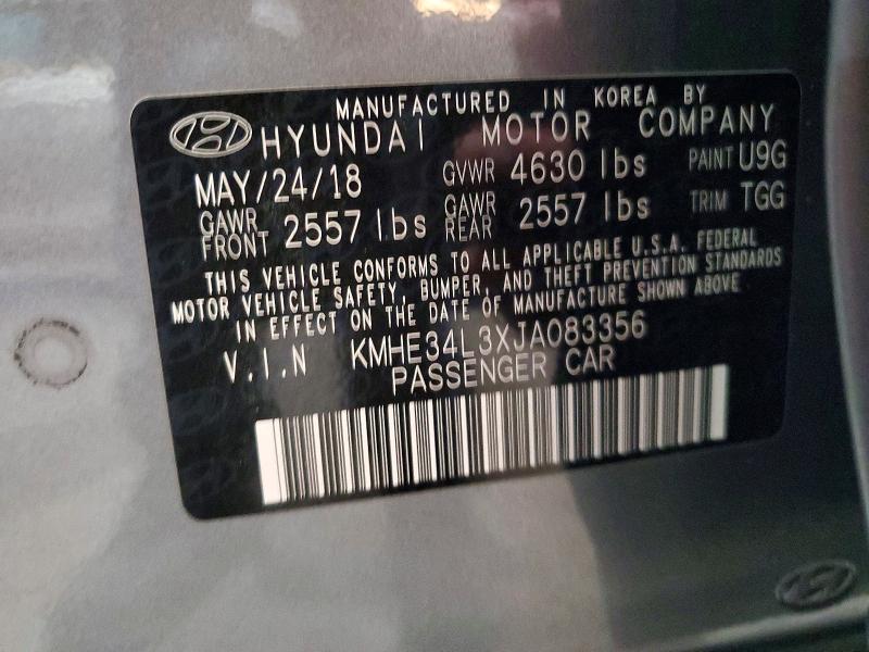 2018 Hyundai Sonata Hybrid მანქანა იყიდება აუქციონზე, vin: KMHE34L3XJA083356, აუქციონის ნომერი: 68037946