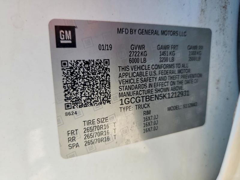 Продаж на аукціоні авто 2019 Chevrolet Colorado, vin: 1GCGTBEN5K1212931, номер лоту: 67067016