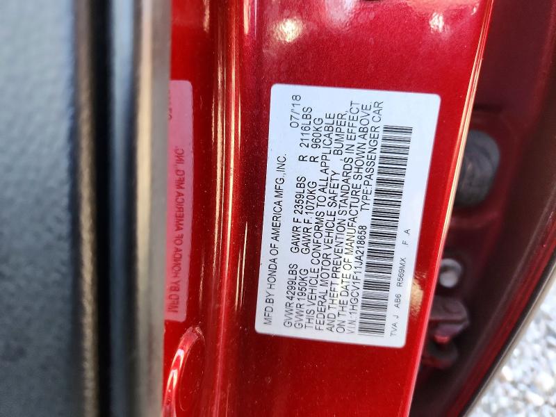 69434526 :رقم المزاد ، 1HGCV1F11JA218658 vin ، 2018 Honda Accord مزاد بيع