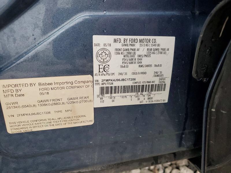 Продаж на аукціоні авто 2018 Ford Edge, vin: 2FMPK4J96JBC17206, номер лоту: 69512726