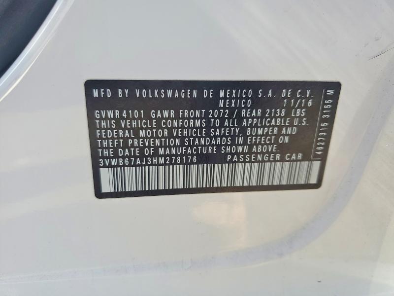 Продаж на аукціоні авто 2017 Volkswagen Jetta, vin: 3VWB67AJ3HM278176, номер лоту: 67302076