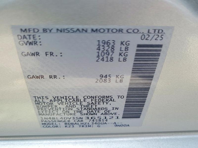 68767786 :رقم المزاد ، 1N4BL4DV3SN365121 vin ، 2025 Nissan Altima مزاد بيع