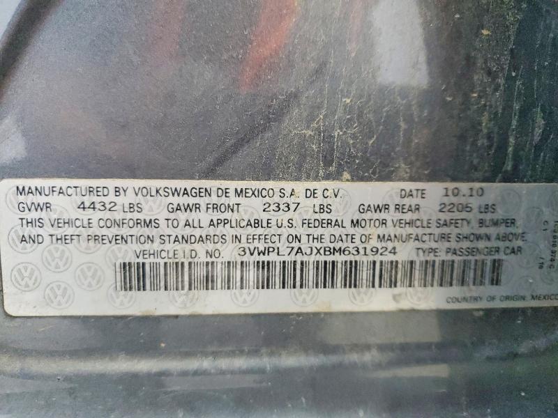 2011 Volkswagen Jetta მანქანა იყიდება აუქციონზე, vin: 3VWPL7AJXBM631924, აუქციონის ნომერი: 68605576