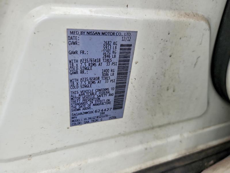 2013 Nissan Pathfinder მანქანა იყიდება აუქციონზე, vin: 5N1AR2MM5DC624427, აუქციონის ნომერი: 70911226