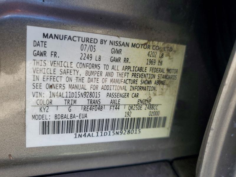 69549696 :رقم المزاد ، 1N4AL11D15N928015 vin ، 2005 Nissan Altima مزاد بيع
