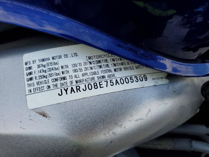 2005 Yamaha Fz6 მანქანა იყიდება აუქციონზე, vin: JYARJ08E75A005309, აუქციონის ნომერი: 67464026
