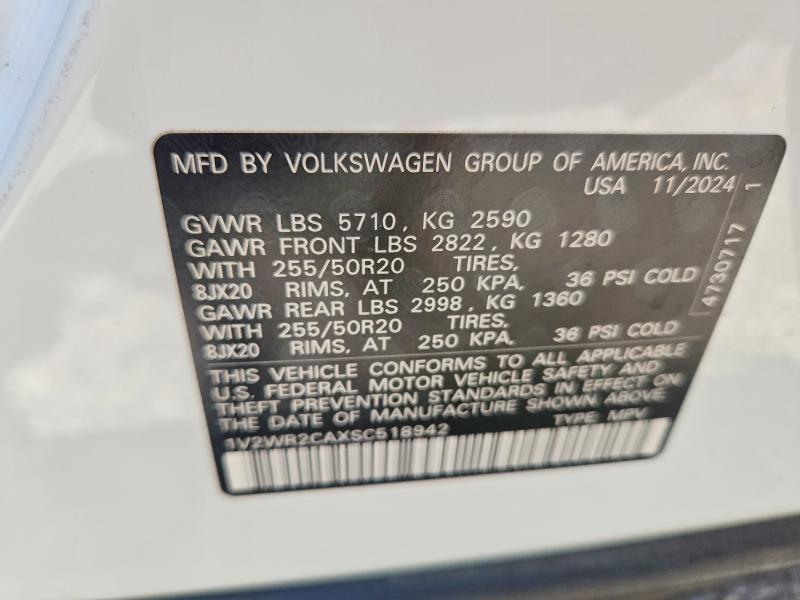 2025 Volkswagen Atlas მანქანა იყიდება აუქციონზე, vin: 1V2WR2CAXSC518942, აუქციონის ნომერი: 67669926