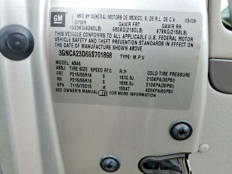 2008 Chevrolet Hhr მანქანა იყიდება აუქციონზე, vin: 3GNCA23D68S701898, აუქციონის ნომერი: 68702996
