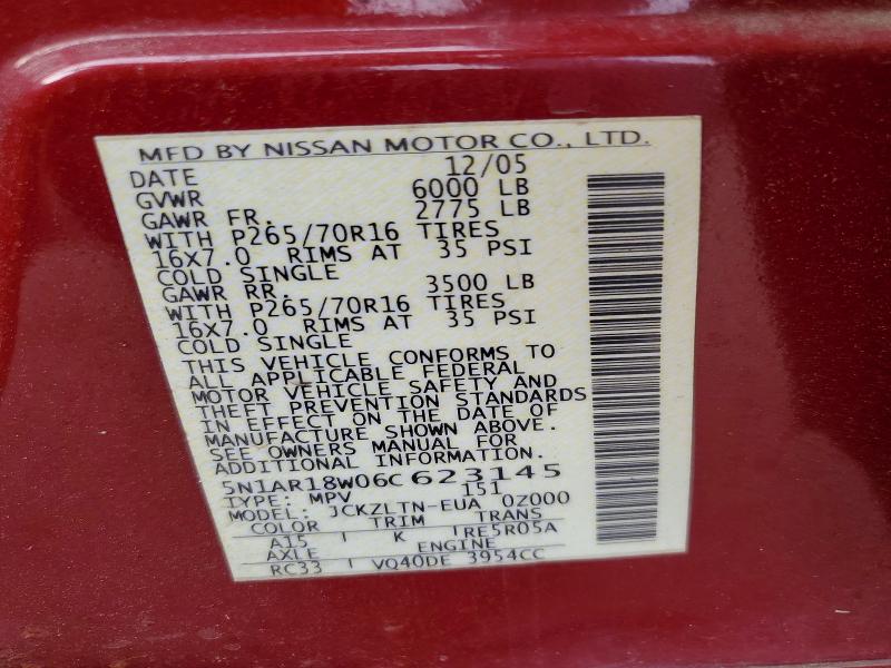 Aukcja sprzedaży 2006 Nissan Pathfinder, vin: 5N1AR18W06C623145, numer aukcji: 69344986