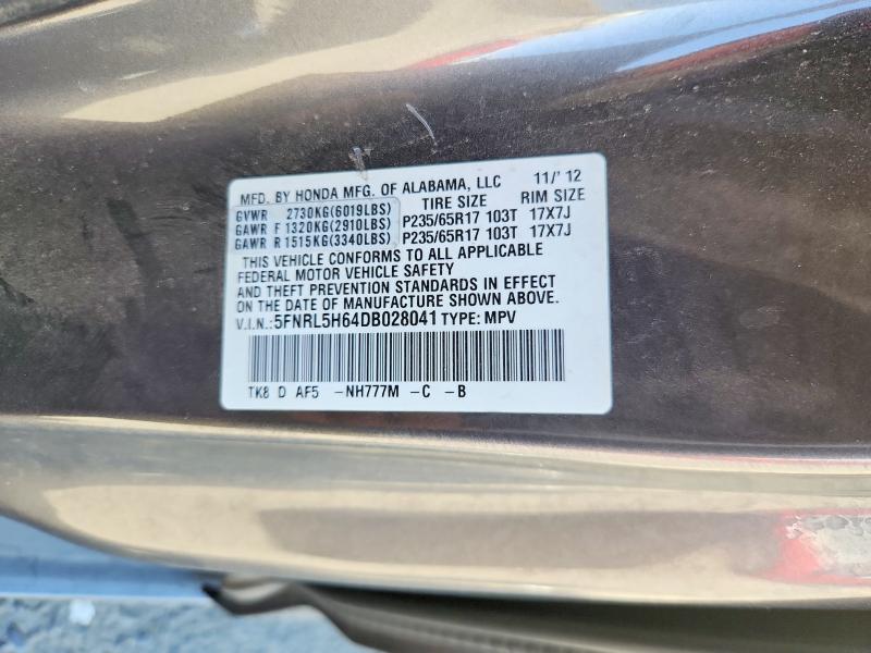 Продаж на аукціоні авто 2013 Honda Odyssey, vin: 5FNRL5H64DB028041, номер лоту: 68700706