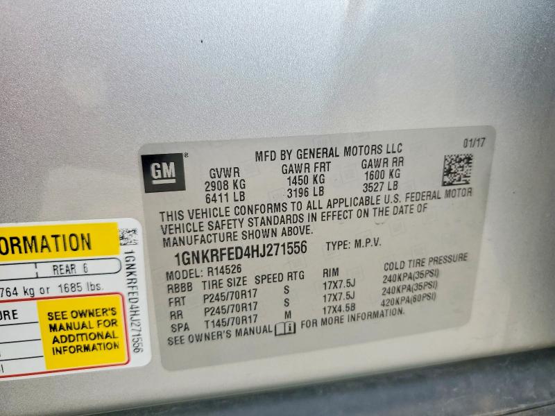 2017 Chevrolet Traverse მანქანა იყიდება აუქციონზე, vin: 1GNKRFED4HJ271556, აუქციონის ნომერი: 67496786