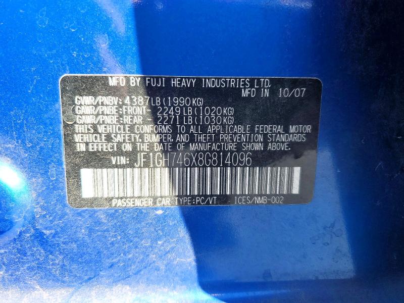 2008 Subaru Impreza მანქანა იყიდება აუქციონზე, vin: JF1GH746X8G814096, აუქციონის ნომერი: 70292606