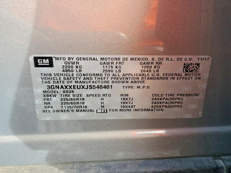 Aukcja sprzedaży 2018 Chevrolet Equinox, vin: 3GNAXXEUXJS548481, numer aukcji: 71231816