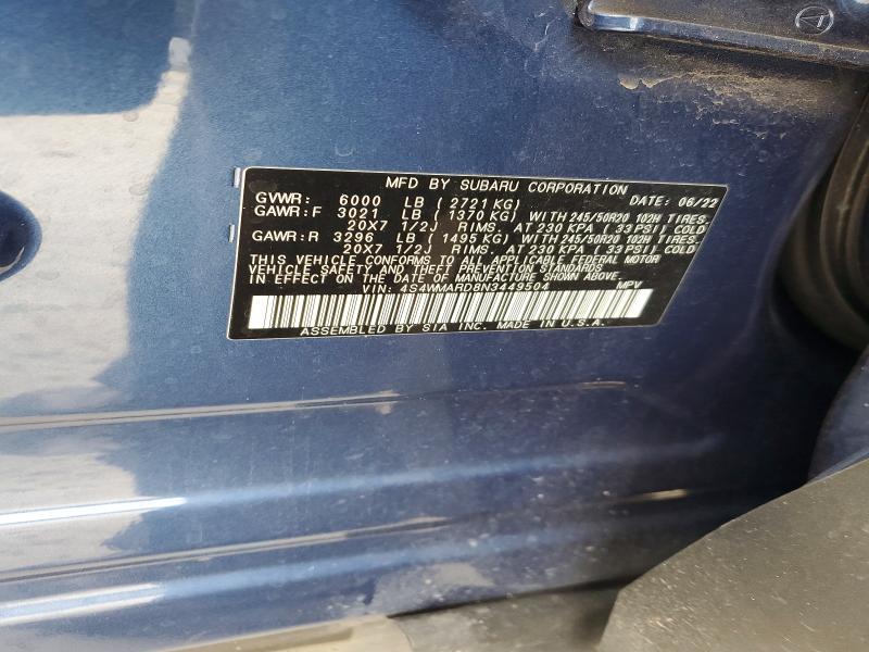 Продажа на аукционе авто 2022 Subaru Ascent, vin: 4S4WMARD8N3449504, номер лота: 68918056