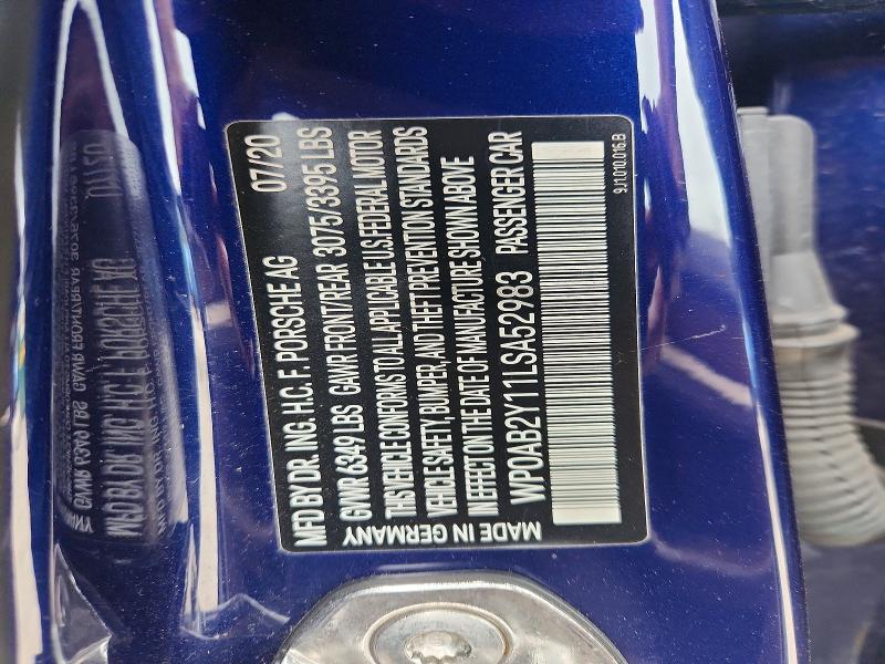 Aukcja sprzedaży 2020 Porsche Taycan, vin: WP0AB2Y11LSA52983, numer aukcji: 69145236