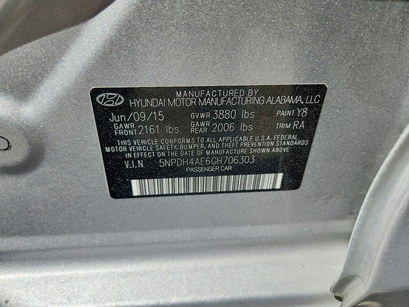 2016 Hyundai Elantra მანქანა იყიდება აუქციონზე, vin: 5NPDH4AE6GH706303, აუქციონის ნომერი: 69775356