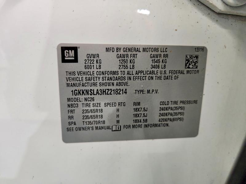 Aukcja sprzedaży 2017 Gmc Acadia, vin: 1GKKNSLA3HZ218214, numer aukcji: 70884106