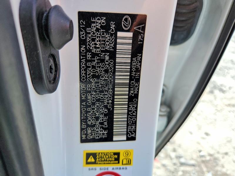 Aukcja sprzedaży 2012 Lexus Ct, vin: JTHKD5BHXC2093260, numer aukcji: 67962306