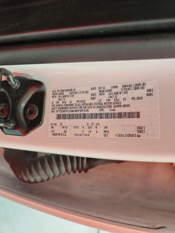 Aukcja sprzedaży 2016 Ford F150, vin: 1FTEW1CG4GKF97316, numer aukcji: 69190496