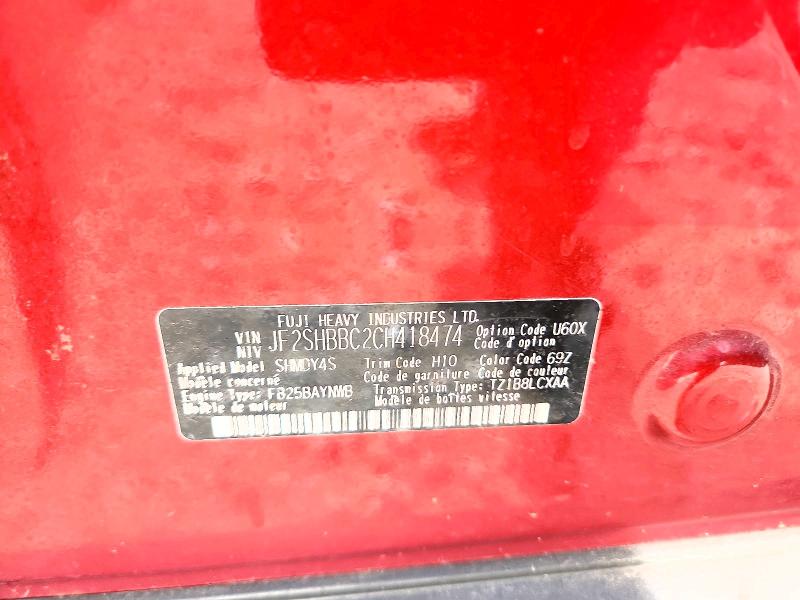 67798946 :رقم المزاد ، JF2SHBBC2CH418474 vin ، 2012 Subaru Forester مزاد بيع