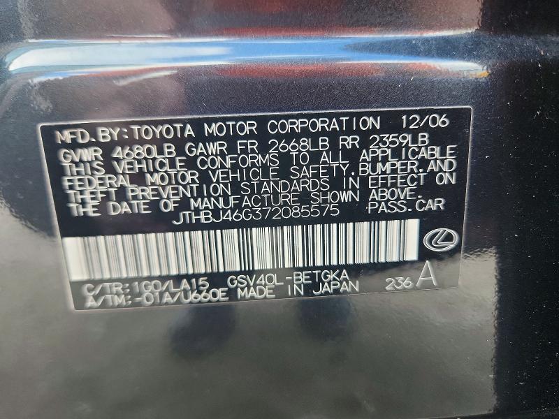 Aukcja sprzedaży 2007 Lexus Es, vin: JTHBJ46G372085575, numer aukcji: 67979266