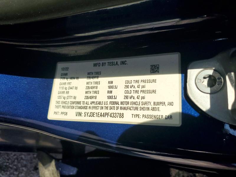 67858196 :رقم المزاد ، 5YJ3E1EA4PF433788 vin ، 2023 Tesla Model 3 مزاد بيع