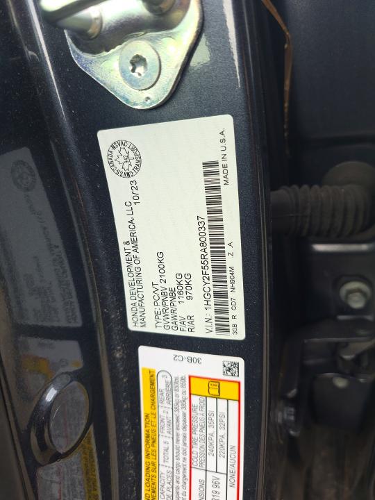 Aukcja sprzedaży 2024 Honda Accord, vin: 1HGCY2F55RA800337, numer aukcji: 69091466