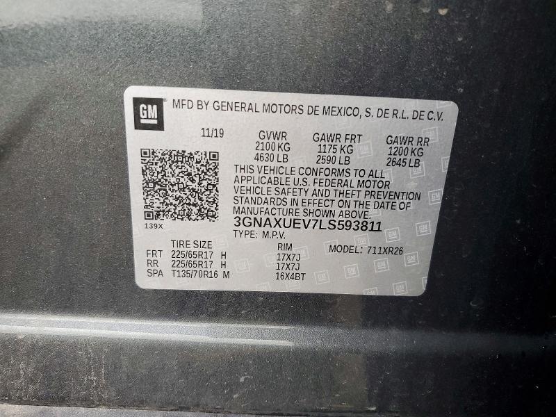 Aukcja sprzedaży 2020 Chevrolet Equinox Lt, vin: 3GNAXUEV7LS593811, numer aukcji: 67071736